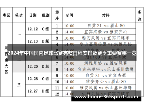 2024年中国国内足球比赛完整日程安排及赛季重要赛事一览